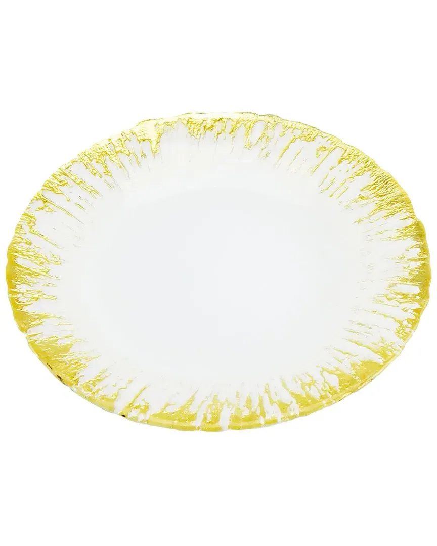 Set of Four 11in Dinner Plates with Gold Design - White