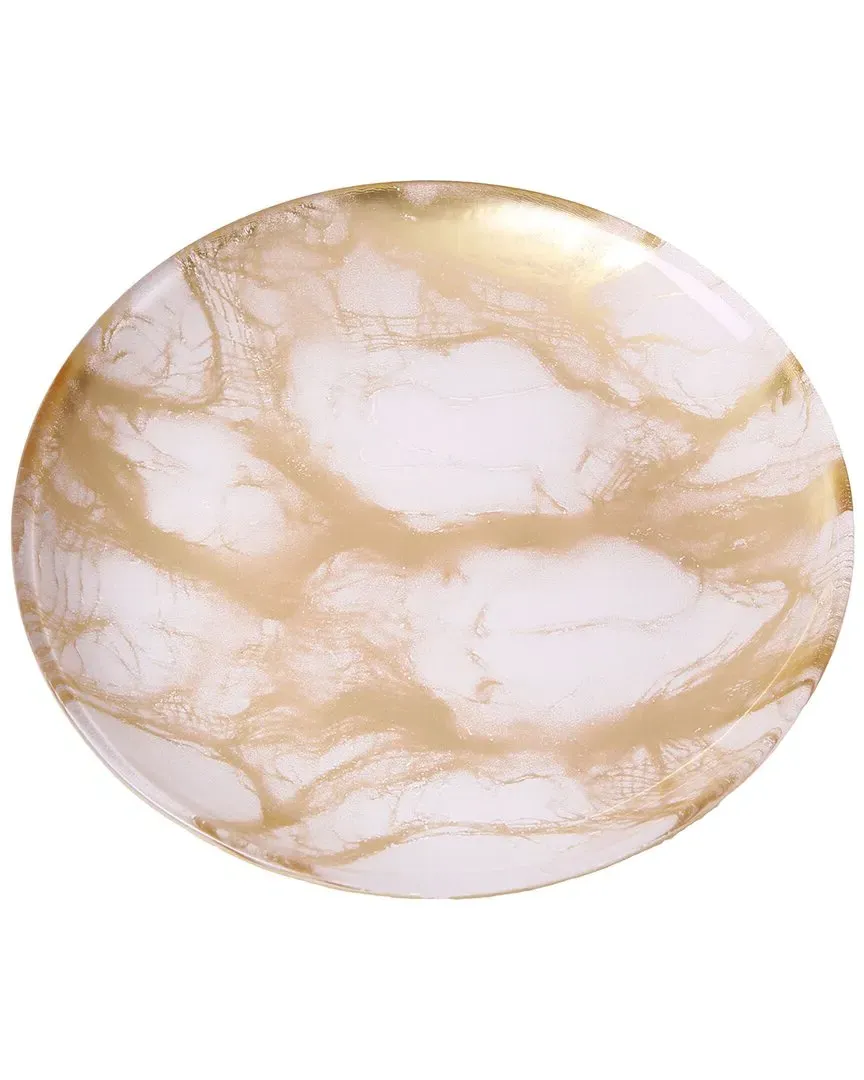 Set of Four 11in Dinner Plates with Gold Marble - White