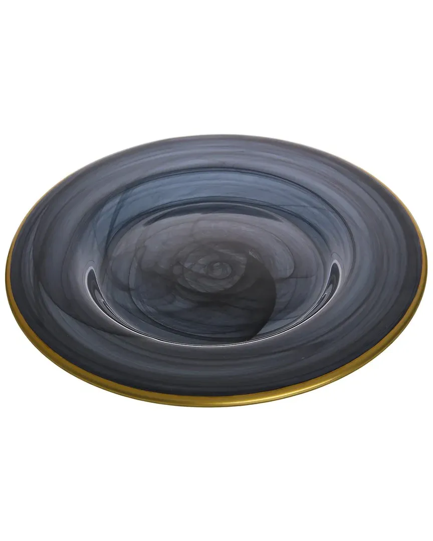 Set of Four 11in Dinner Plates with Gold Trim - Black, Alabaster image