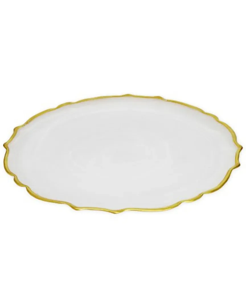 Set of Four 11in Dinner Plates with Gold Trim - White, Alabaster