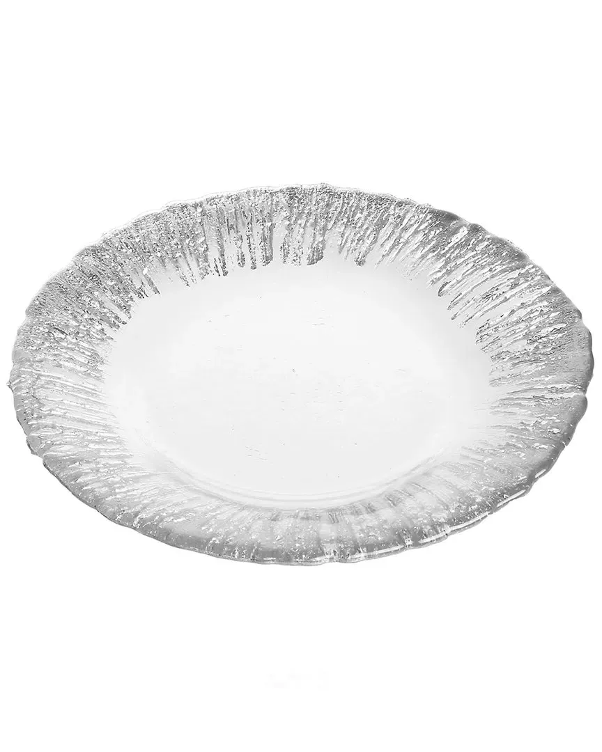 Set of Four 11in Dinner Plates with Silver Design - Silver, Glass