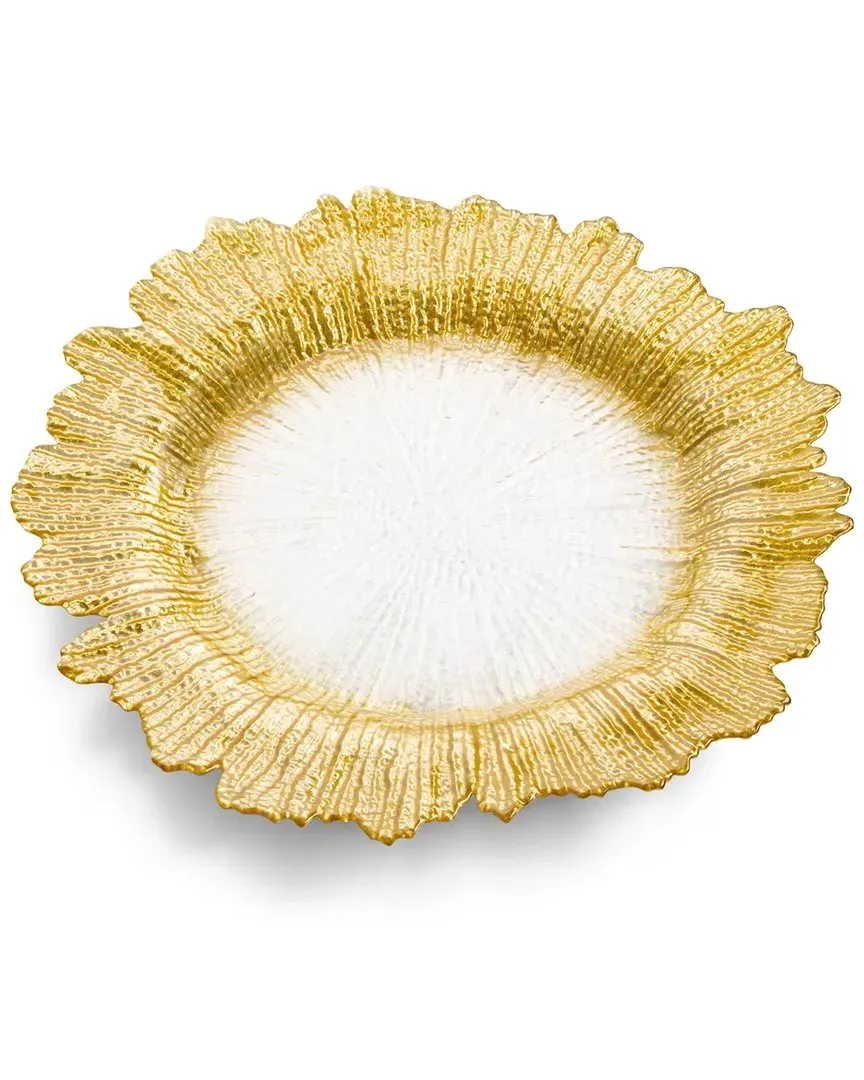 Set of Four 13in Flower Shaped Chargers - Gold image