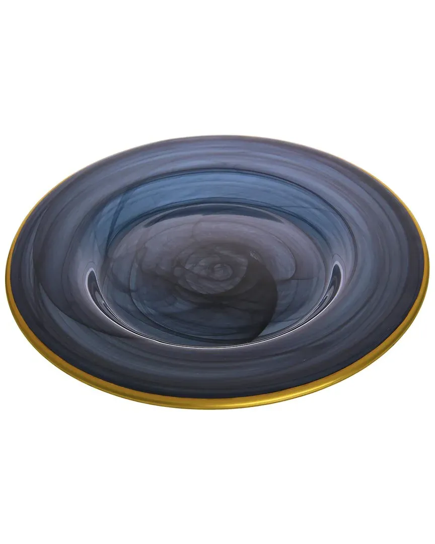 Set of Four 8.75in Plates with Gold Trim - Black, Glass image