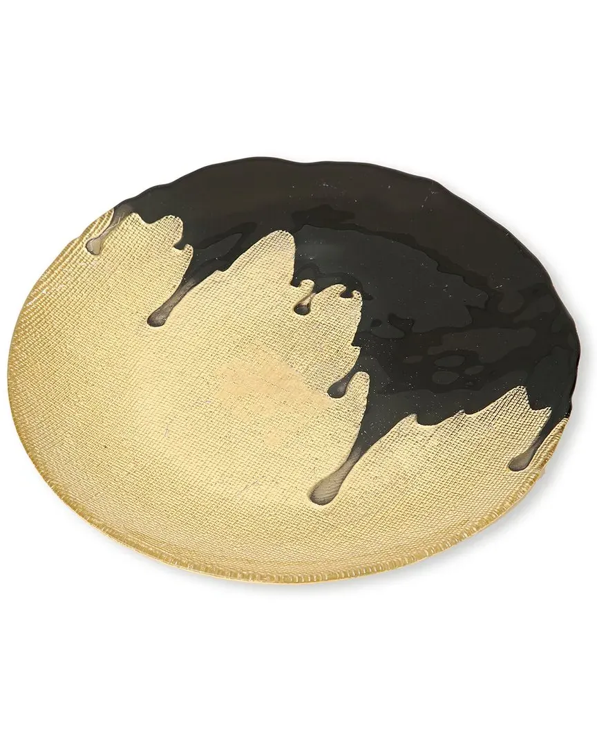 Set of Four Gold Dipped 11in Dinner Plates - Black