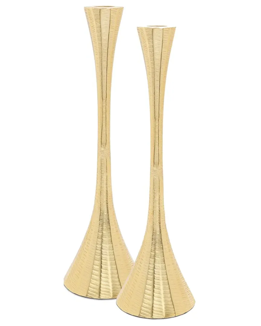 Seto 12in Geometric Candlesticks Set - Gold, Stainless Steel