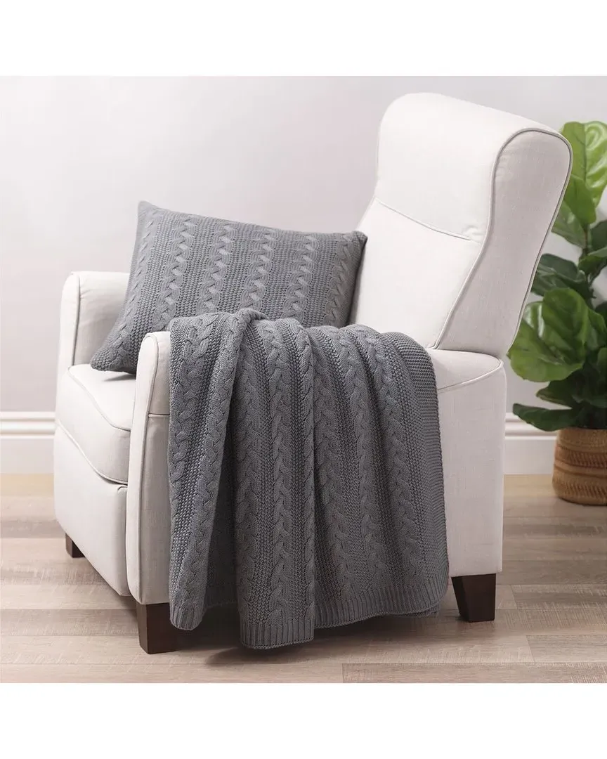 Cable Knit Throw & Pillow Set - Grey, Acrylic