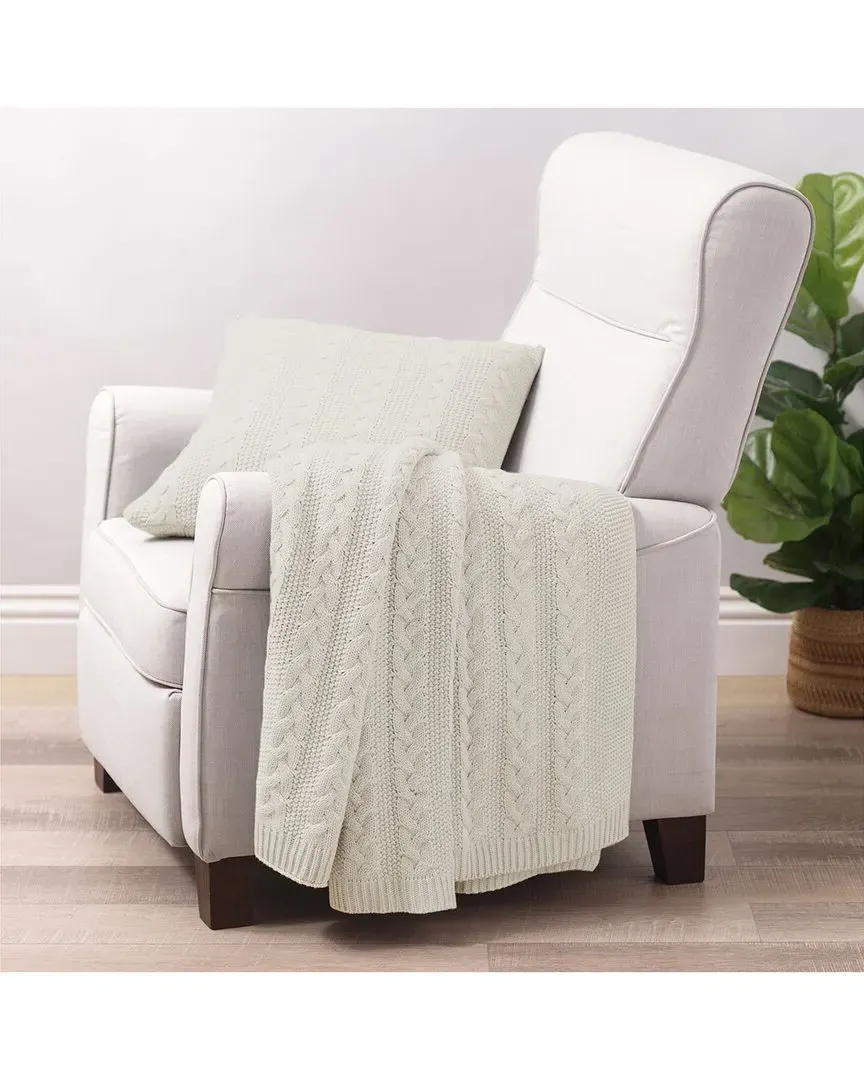 Cable Knit Throw & Pillow Set - Ivory, Acrylic
