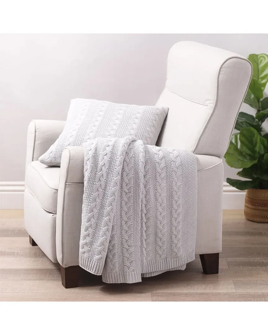 Cable Knit Throw & Pillow Set - Light Grey, Acrylic