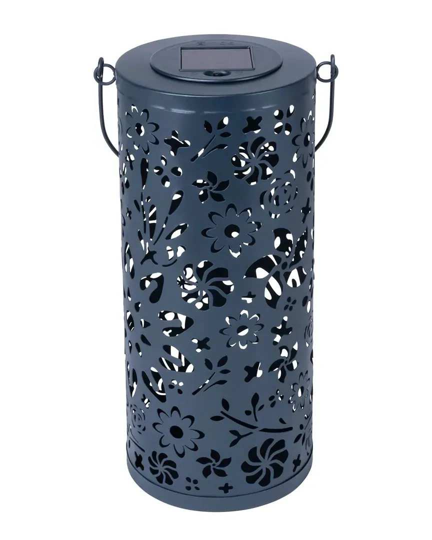 Punched Metal Solar Bloom Lantern - Midnight Blue, Steel