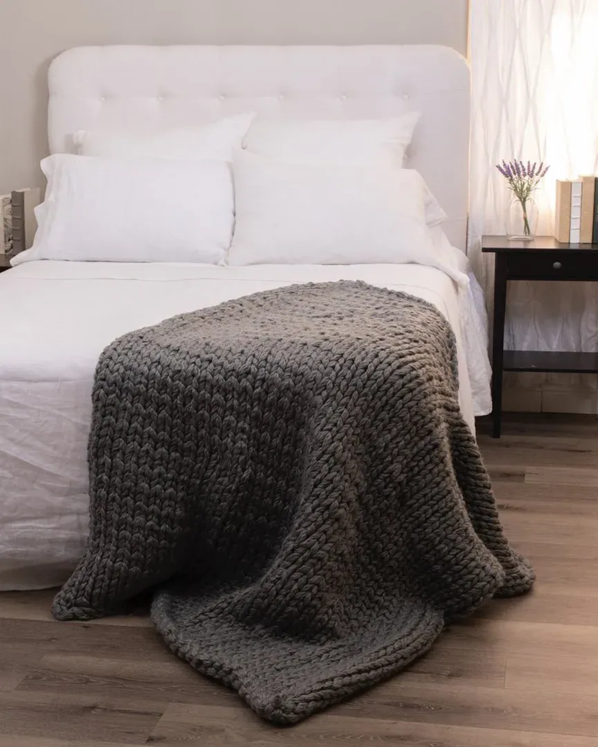 Gage Cable Knit Throw - Grey, Acrylic