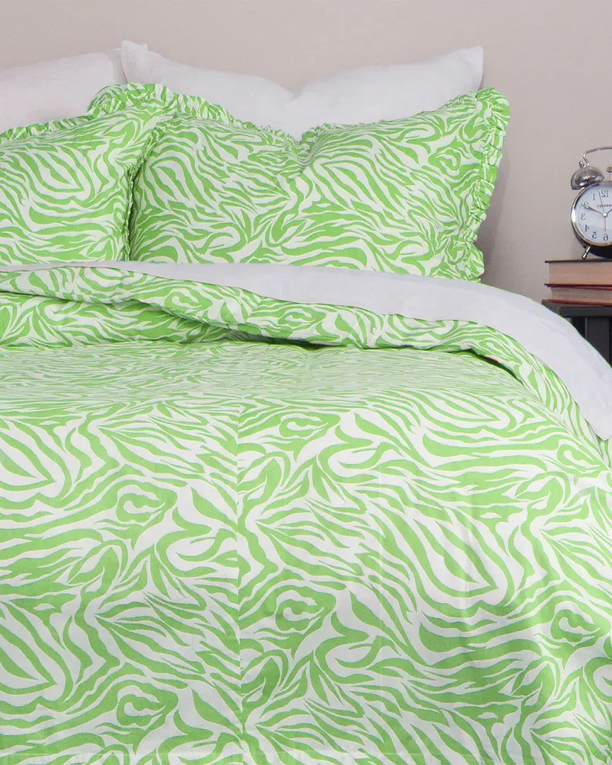 Zabrina Twin Duvet Cover - Green and White, Cotton image