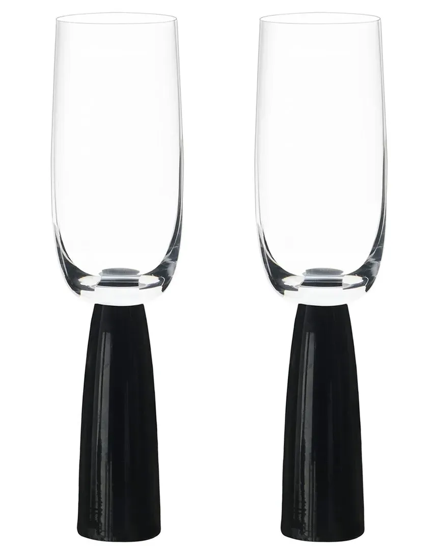 Oslo Set of 2 Champagne Flutes - Black, Glass image