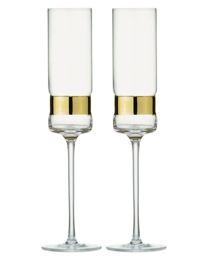 Soho Set of 2 Champagne Flutes - Gold, Glass