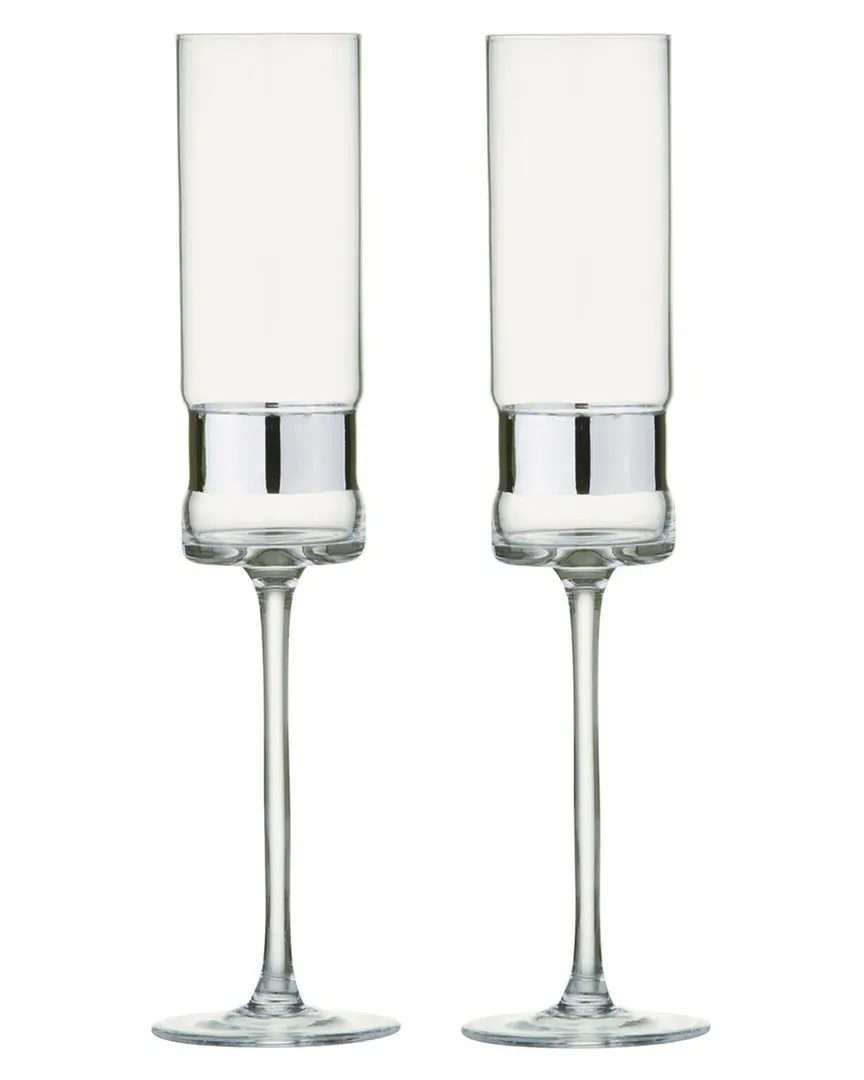 Soho Set of 2 Champagne Flutes - Silver, Glass
