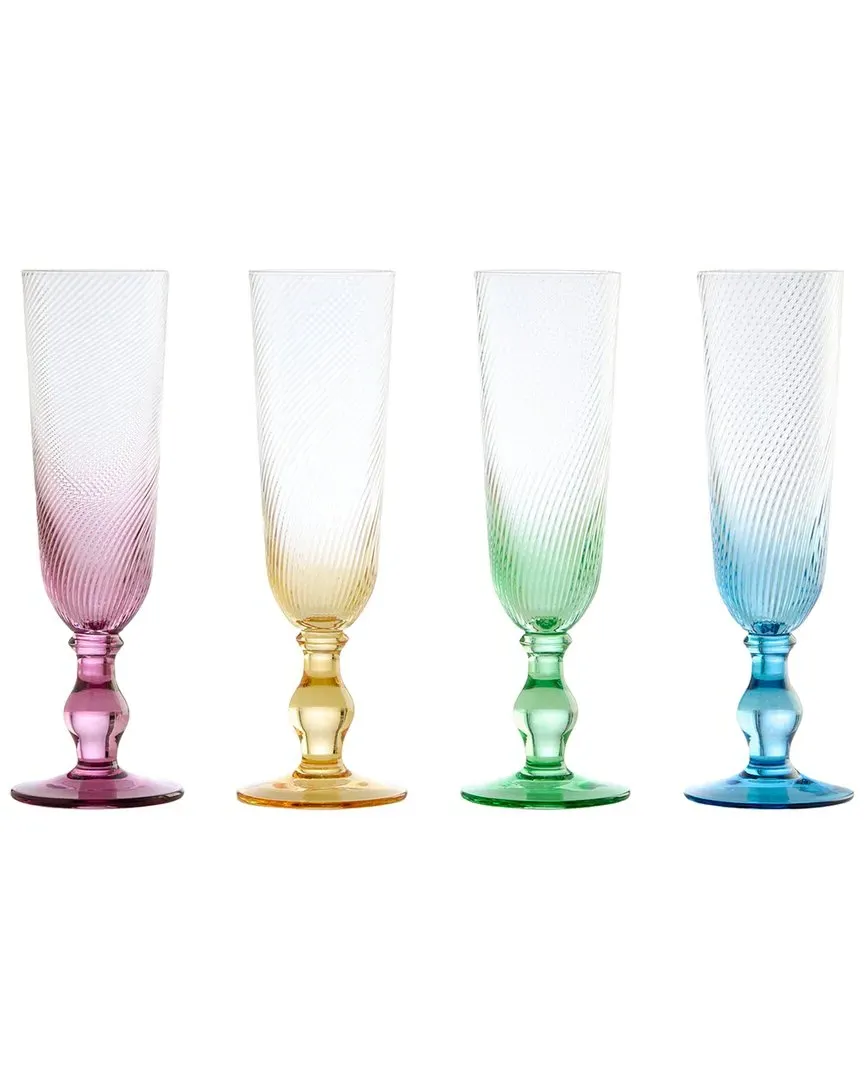 Swirl Set of 4 Champagne Flutes - Multi