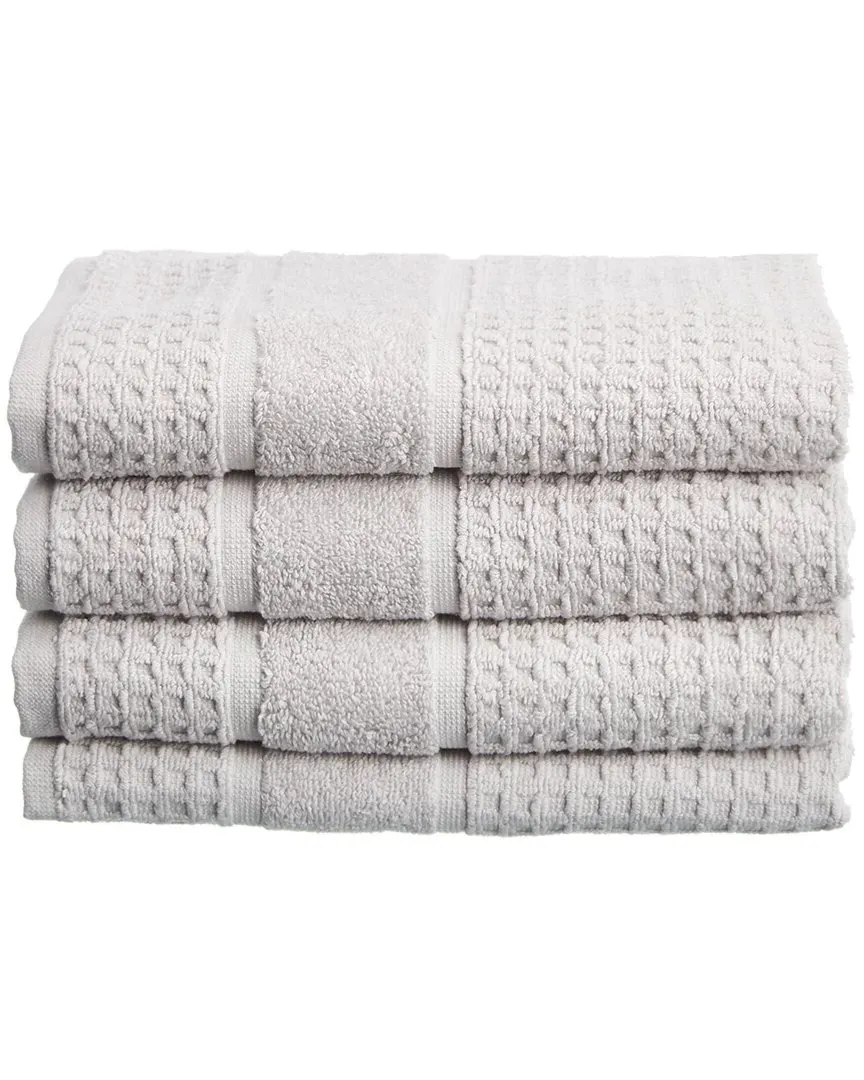 Turkish Waffle Terry Set of 4 Hand Towels - Silver