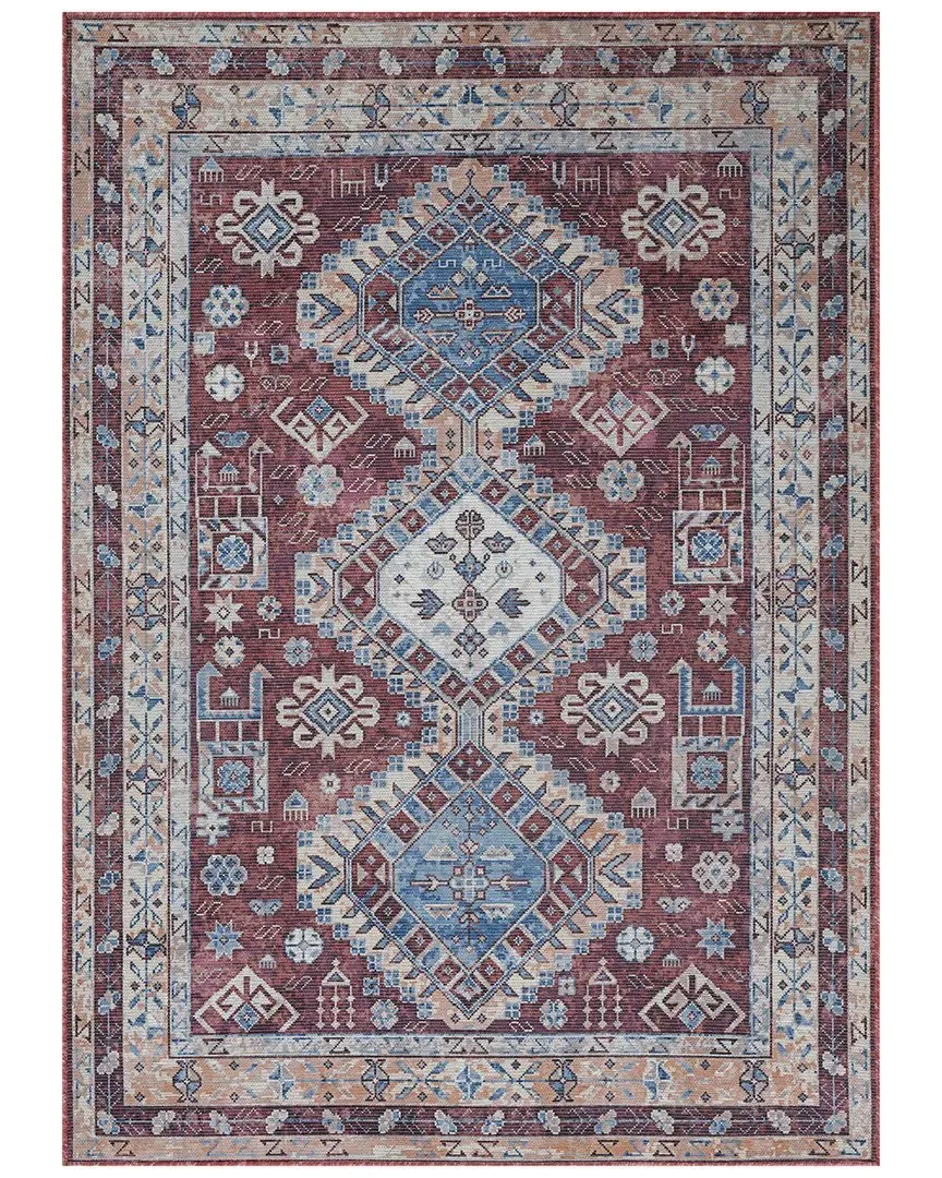 Alaska Machine-Washable Medallion Power-Loomed Rug - Red