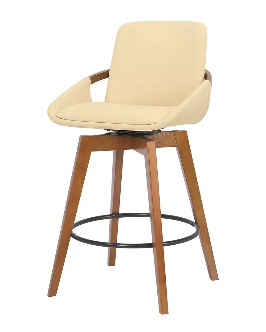 Baylor 26In Swivel Bar Stool - White, Walnut Wood