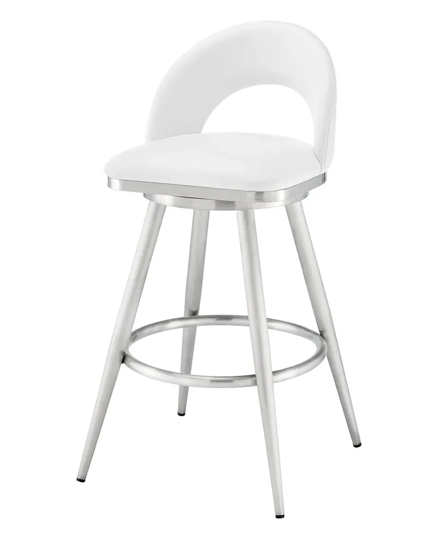 Charlotte 26in Swivel Counter Stool - White, Faux Leather