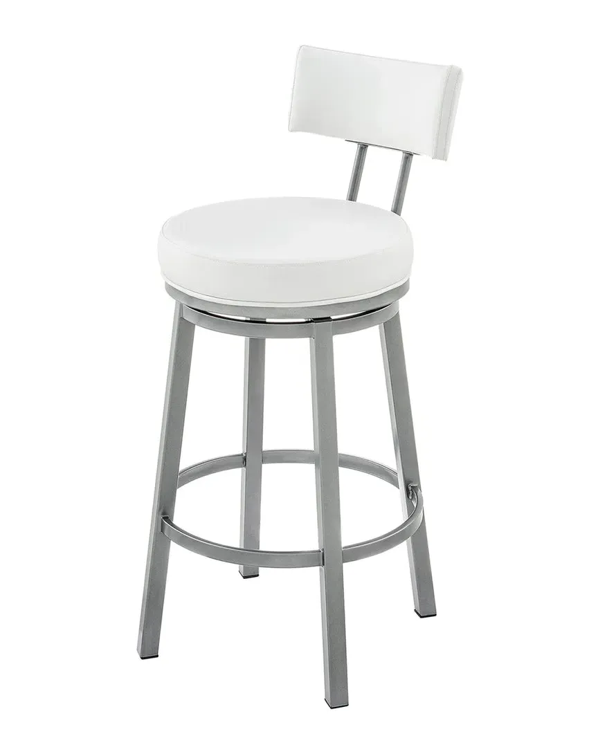 Dalza Swivel Bar Stool - White, Faux Leather