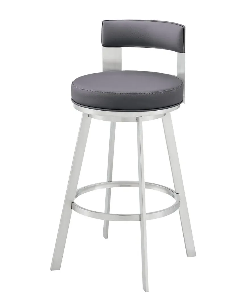 Flynn 30in Swivel Bar Stool - Gray, Faux Leather