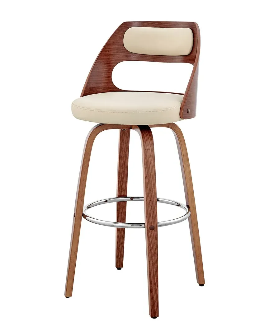 Julius 30In Walnut Wood Bar Stool with Swivel - Cream