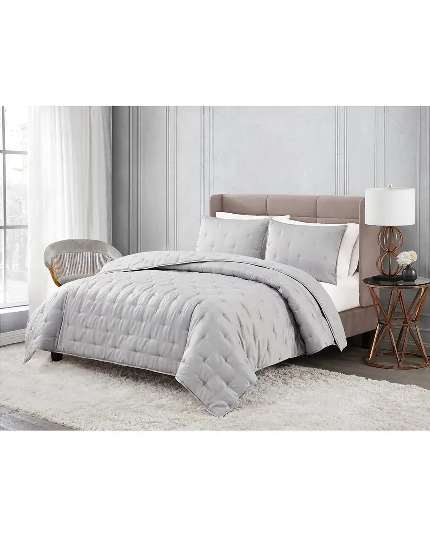 Tufted Matte Satin Quilt Set - Grey