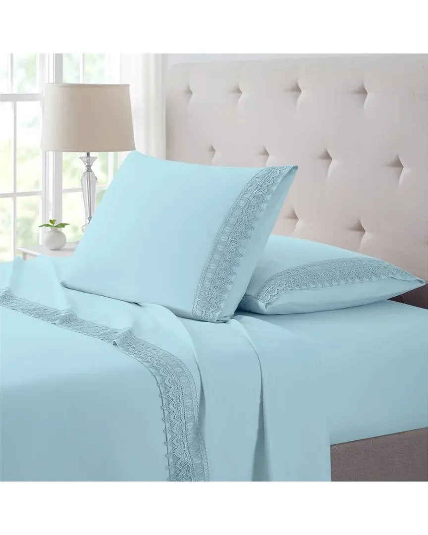 Lace Crochet Embroidery 4pc Sheet Set - Aqua, Bamboo image
