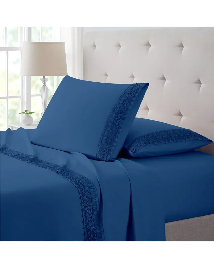 Lace Crochet Embroidery 4pc Sheet Set - Navy, Bamboo