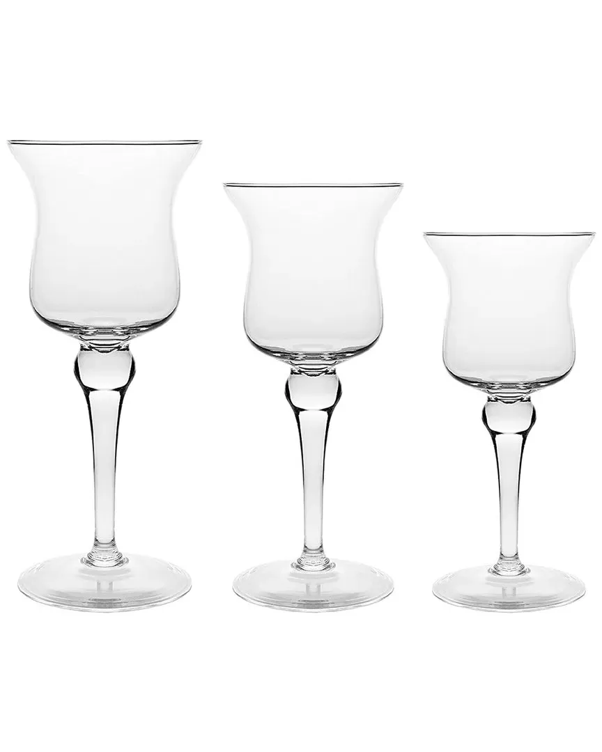 Barski Set of 3 Hand-Blown Pillar Candle Holders - Clear image