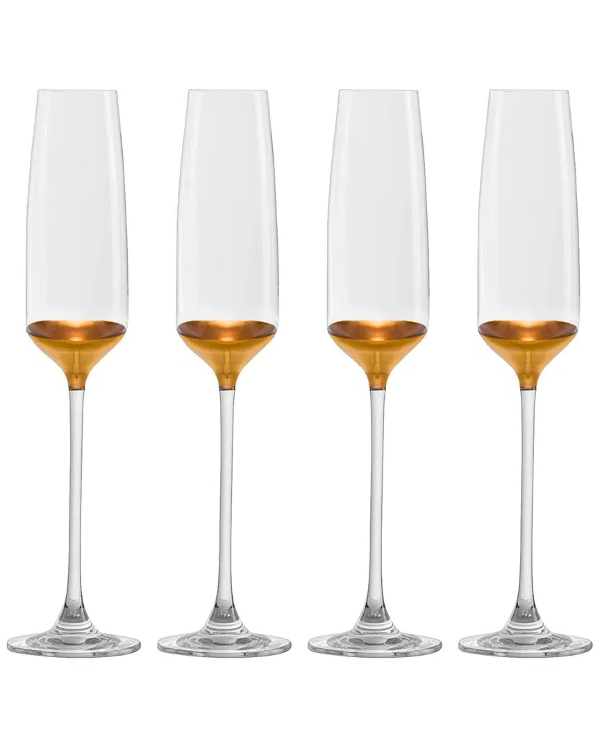 European Handmade Champagne Flutes Set of 4 - Clear, Gold