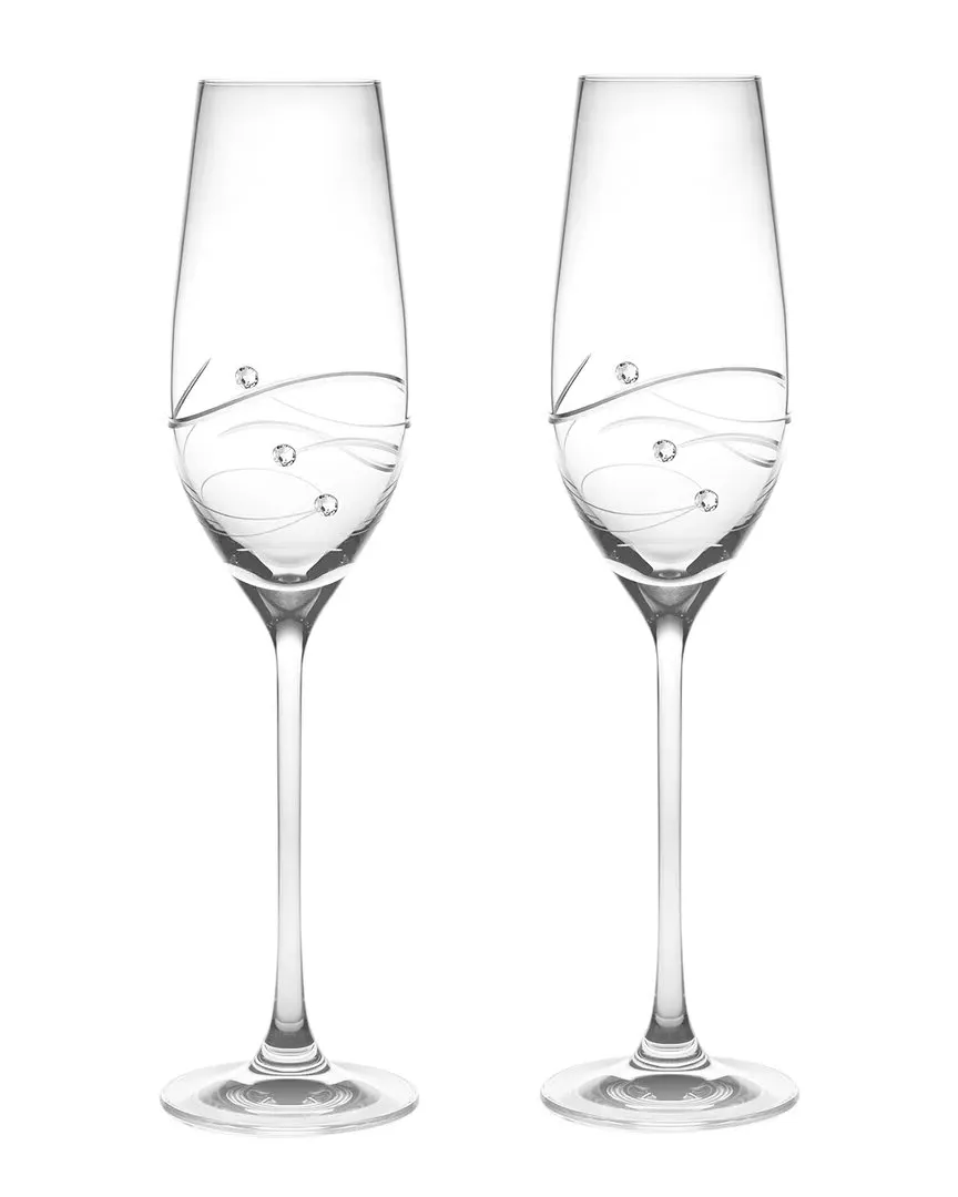 European Handmade Lead-Free Crystalline Swarovski Champagne Flutes Set of 2 - Clear