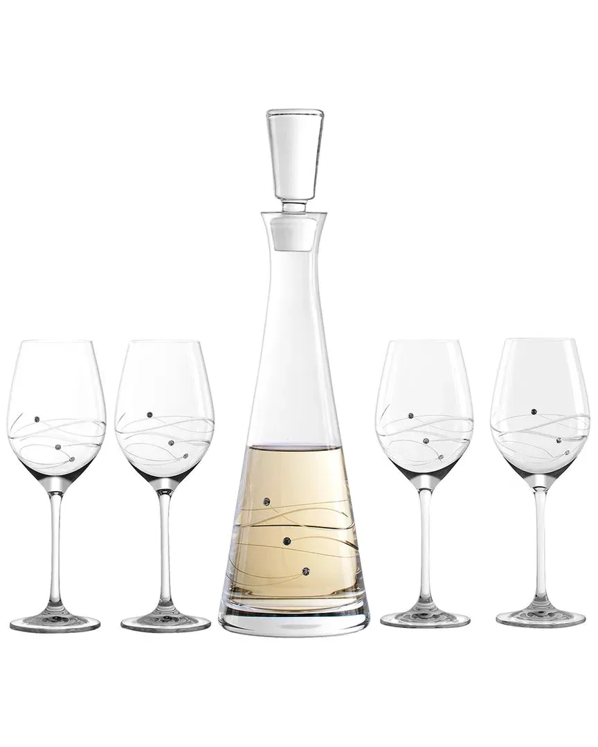 European Handmade Swarovski Wine Decanter & Glass Set - Clear