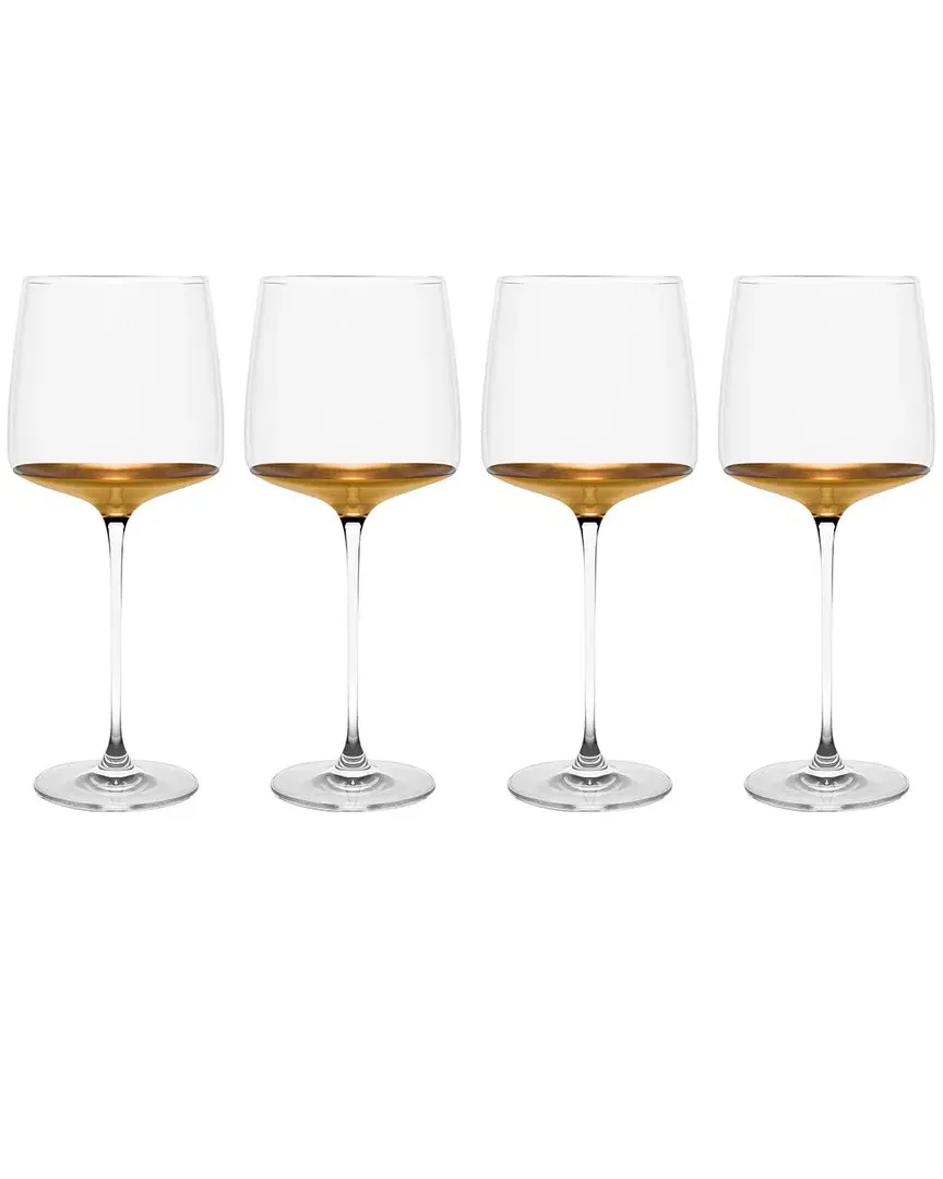 European Handmade Wine Goblets Set of 4 - Clear, Gold