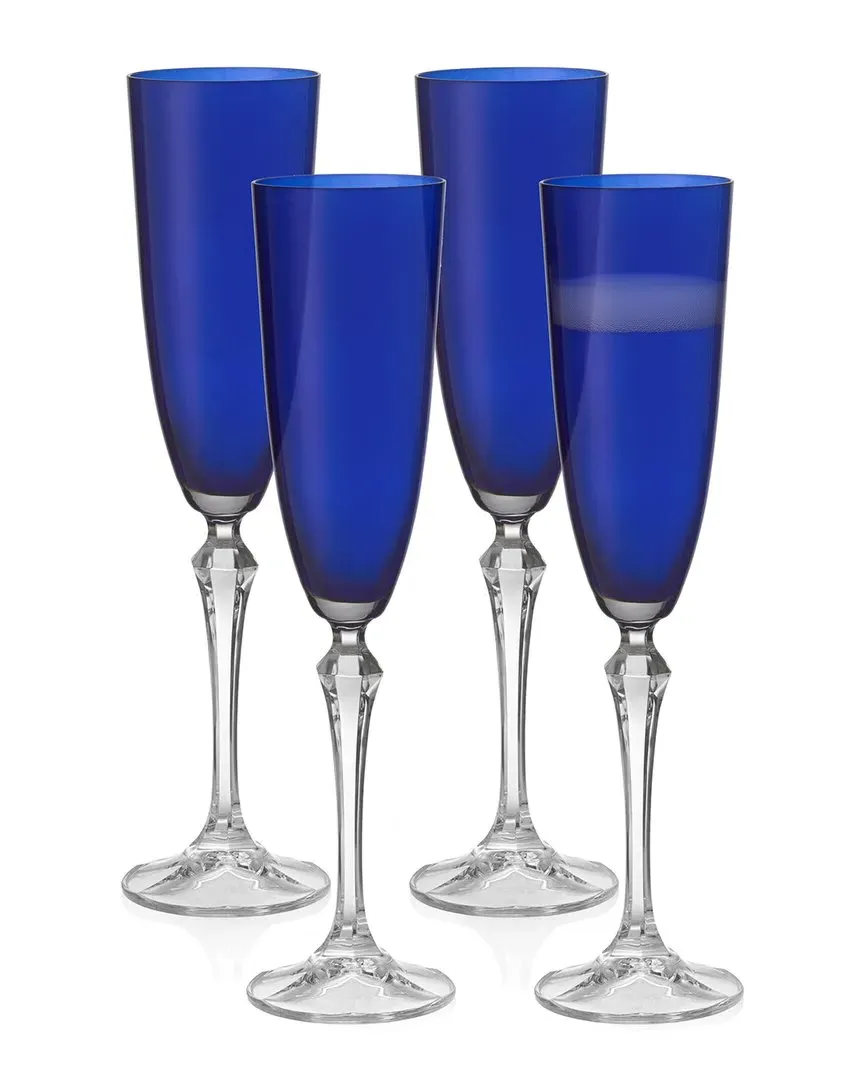 Vivid Set of 4 Champagne Flutes - Blue, Glass