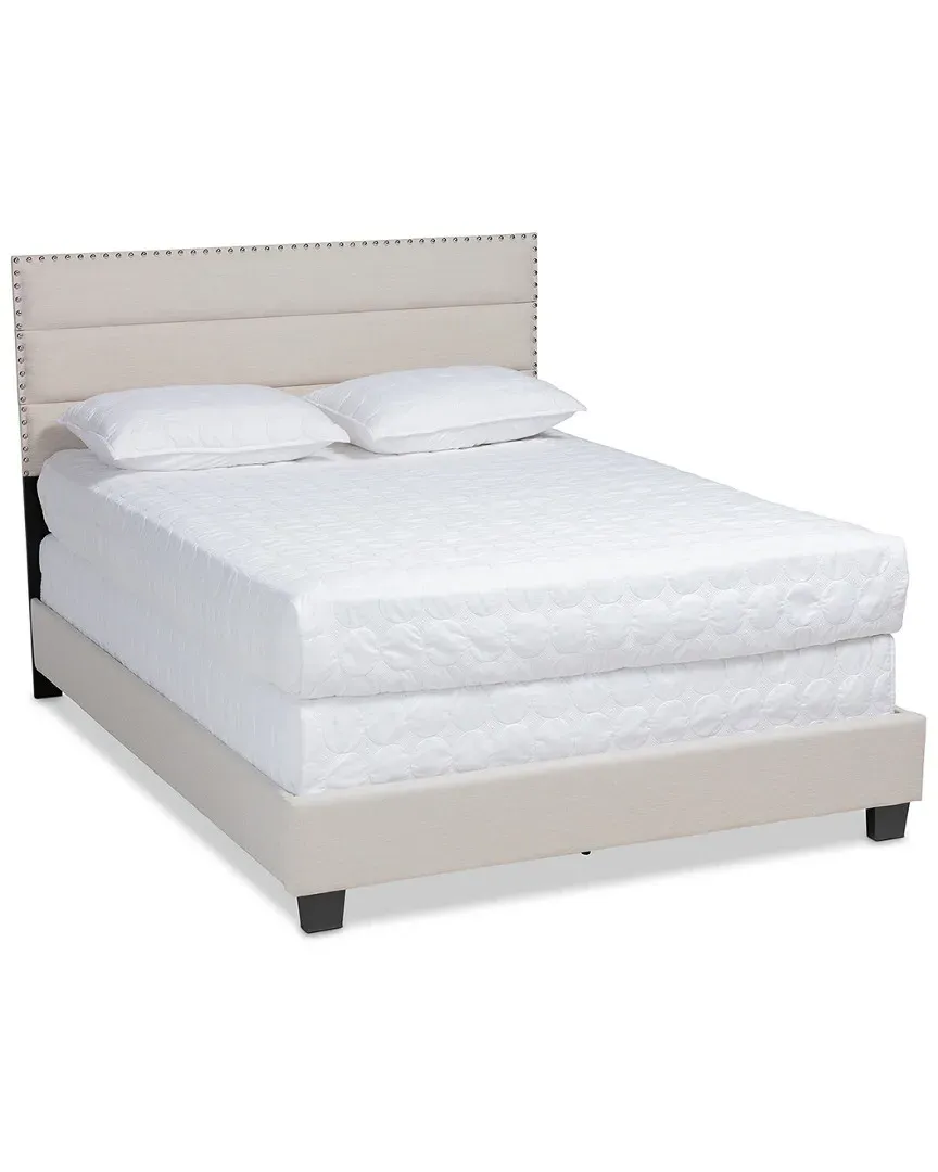 Ansa Full Size Bed Frame - Beige, Polyester