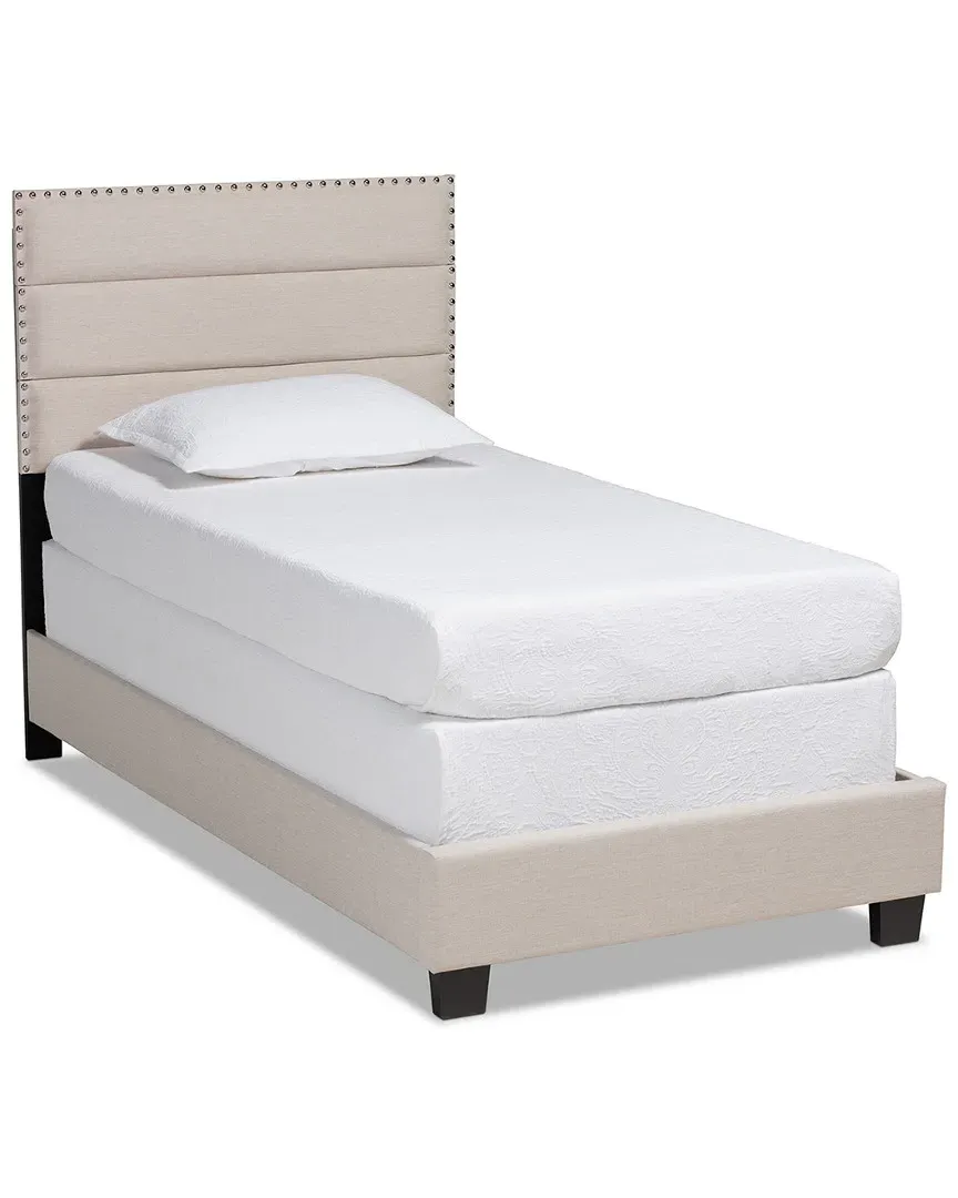 Ansa Twin Size Bed Frame - Beige, Polyester image