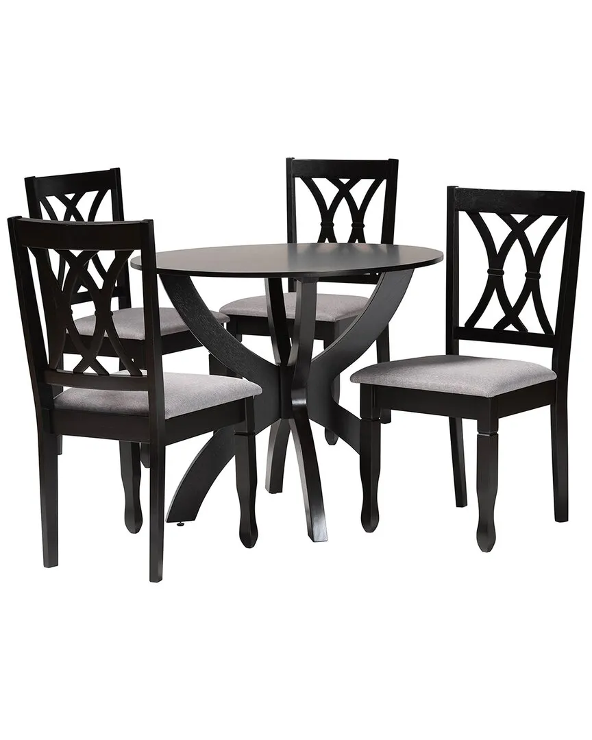 April 5-Piece Wood Dining Set - Grey, Rubberwood