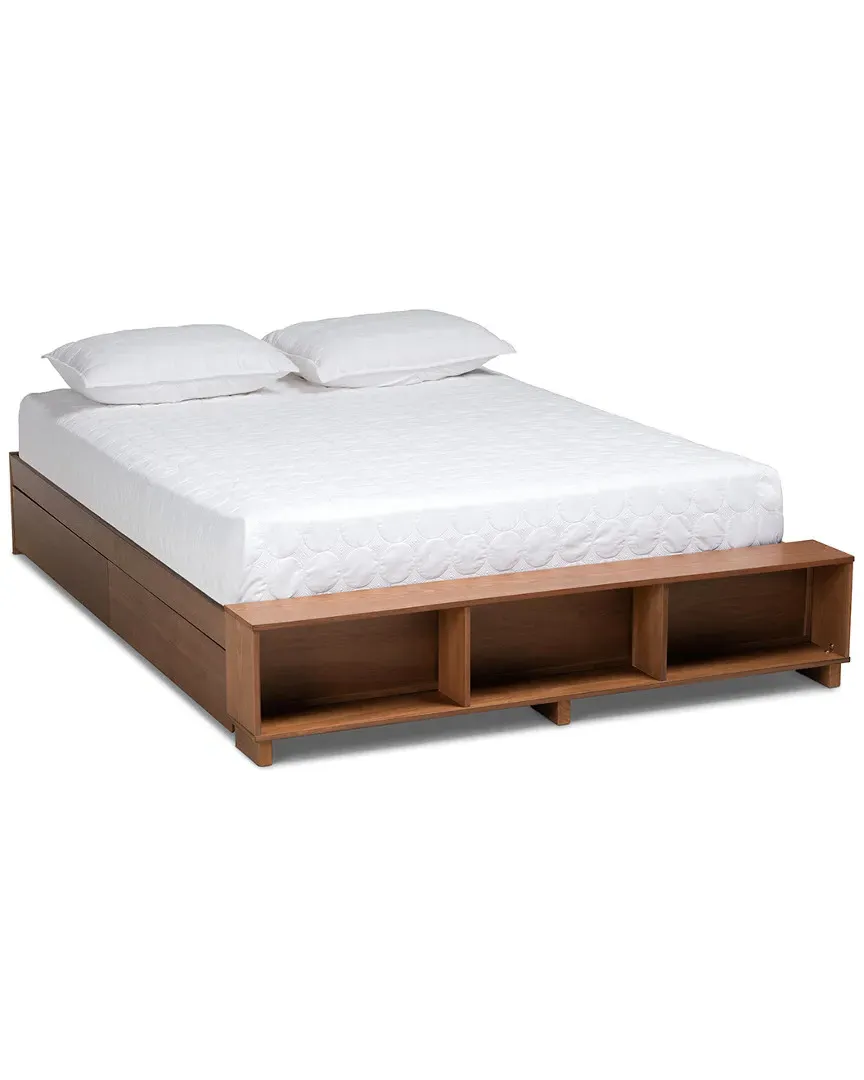 Arthur Platform Bed with Built-in Shelves - Ash Walnut