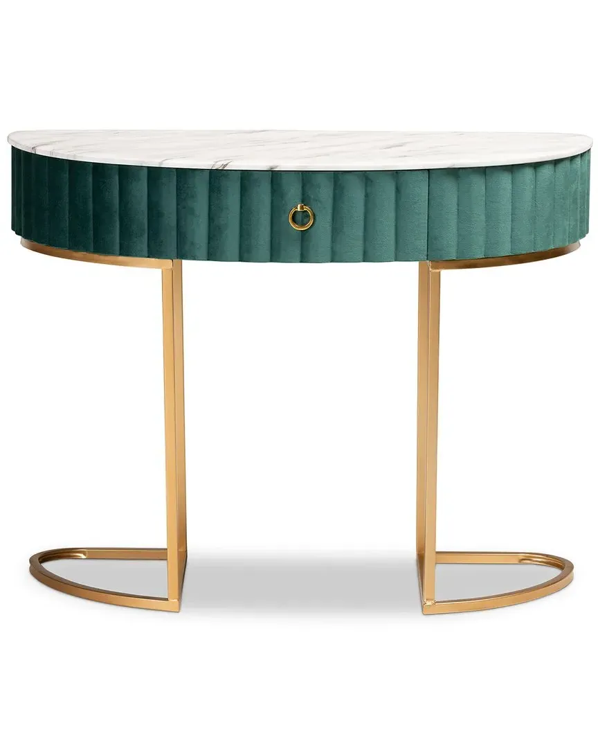 Beale 1-Drawer Console Table with Faux Marble - Green, Metal