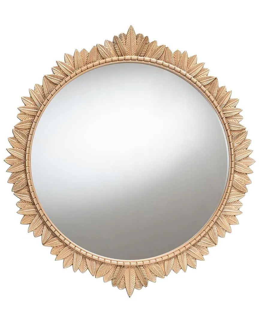 Caitlin Round Accent Wall Mirror with Carved Leaf Border - Gold image