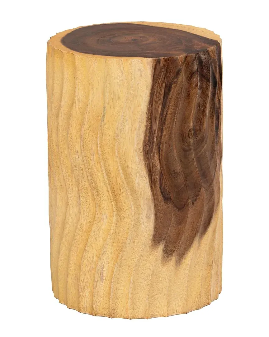 Fuchsia Hand-Carved Round Side Table - Natural Brown, Suar Wood image