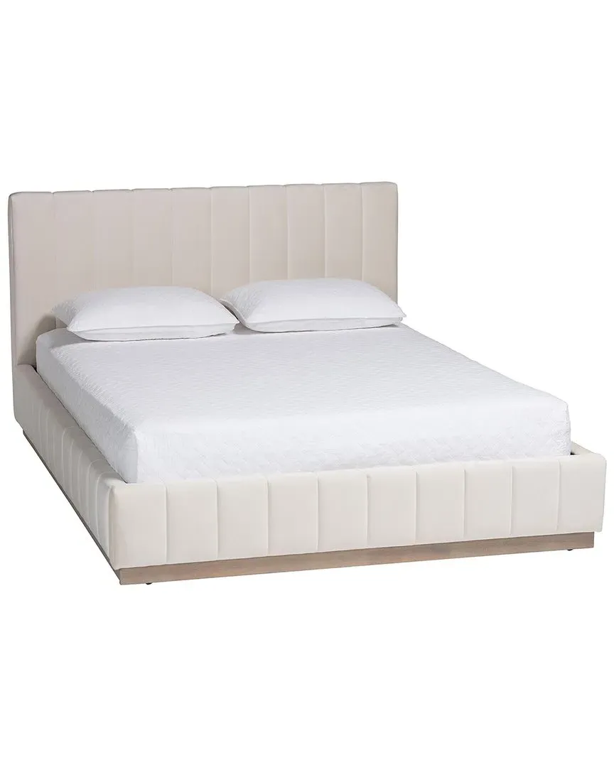 Granger Queen Platform Bed with Channel Tufting - White, Velvet