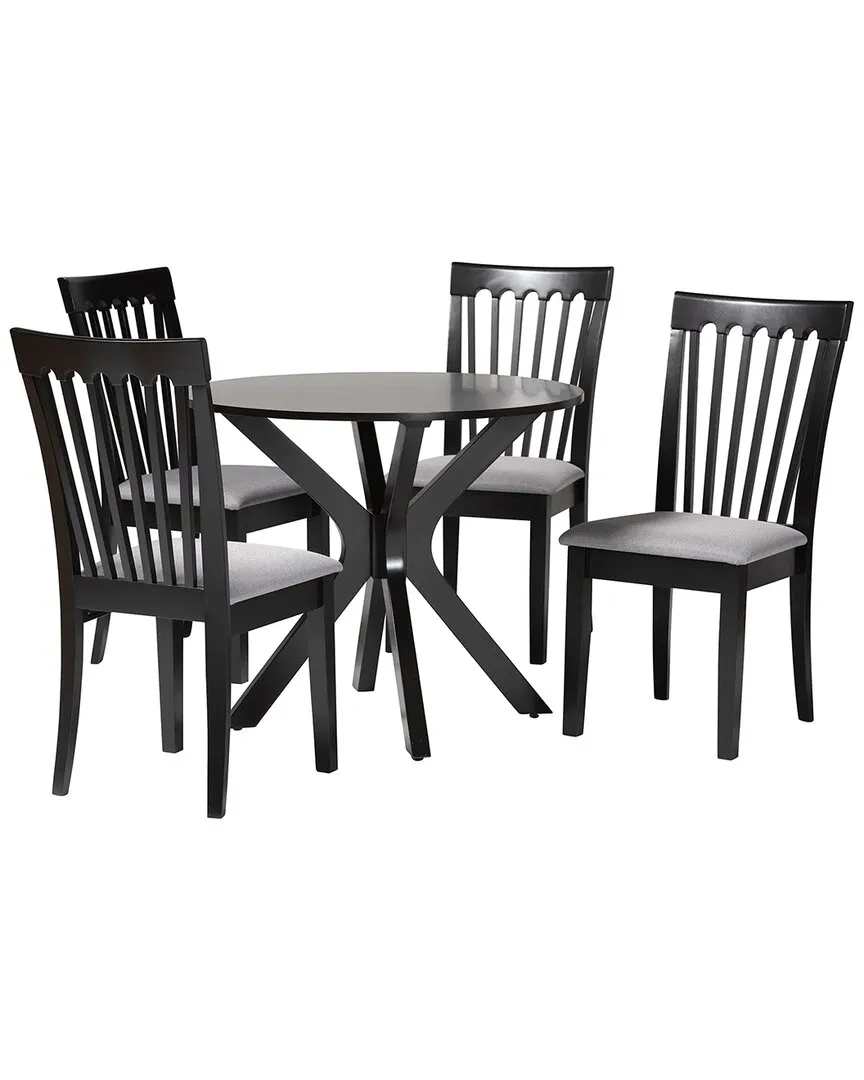 Lore 5-Piece Dining Set - Grey, Rubberwood