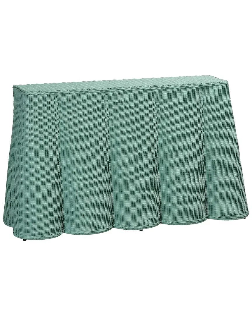 Palm Scallop Console Table - Seafoam Green, Rattan image