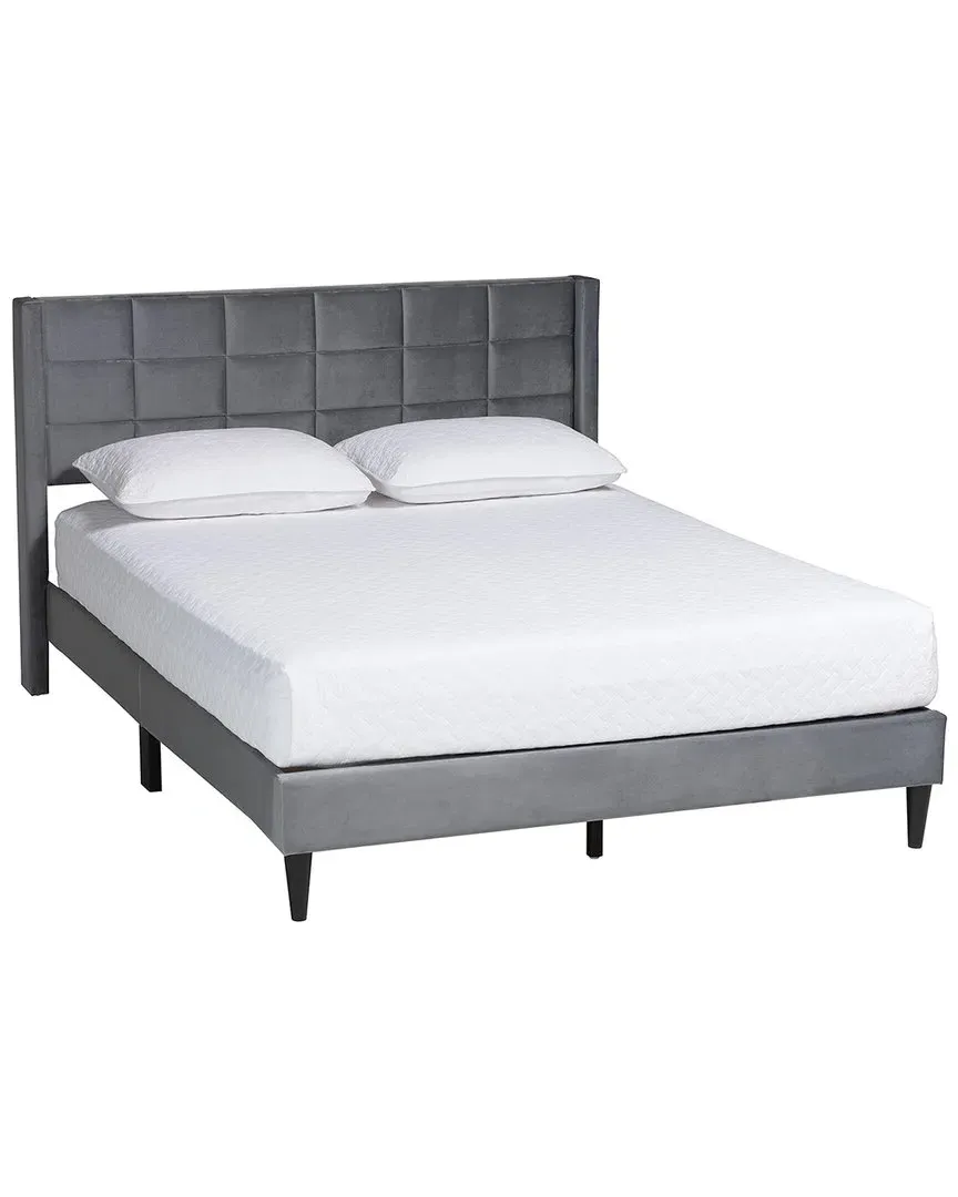 Payne Queen Size Platform Bed with Wingback Headboard - Grey, Velvet image