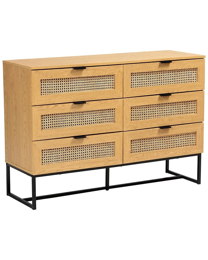 Sawyer 6-Drawer Storage Cabinet - Oak Brown, Rattan