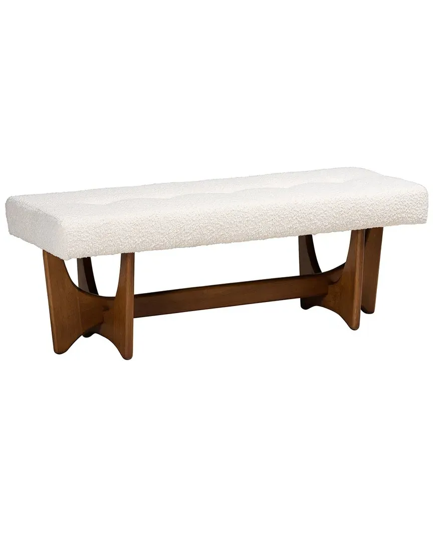 Theo Japandi Boucle Bench with Button-Tufted Design - White