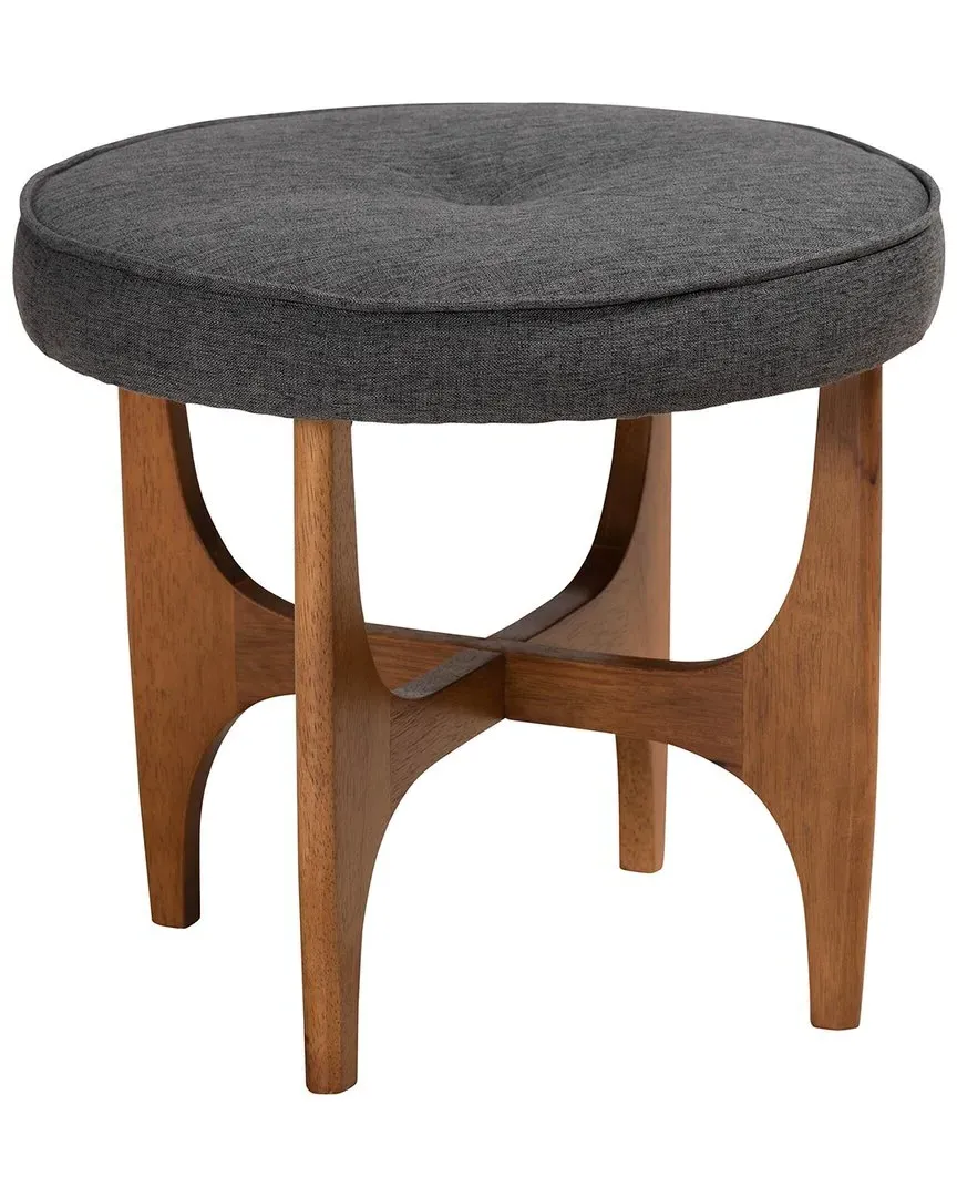 Theo Japandi Round Ottoman Footstool - Dark Grey image