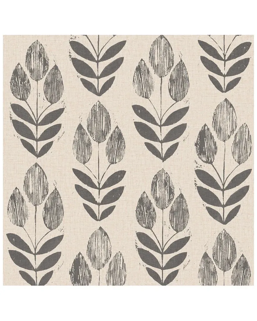 Scandinavian Block Print Tulip Wallpaper - Black image